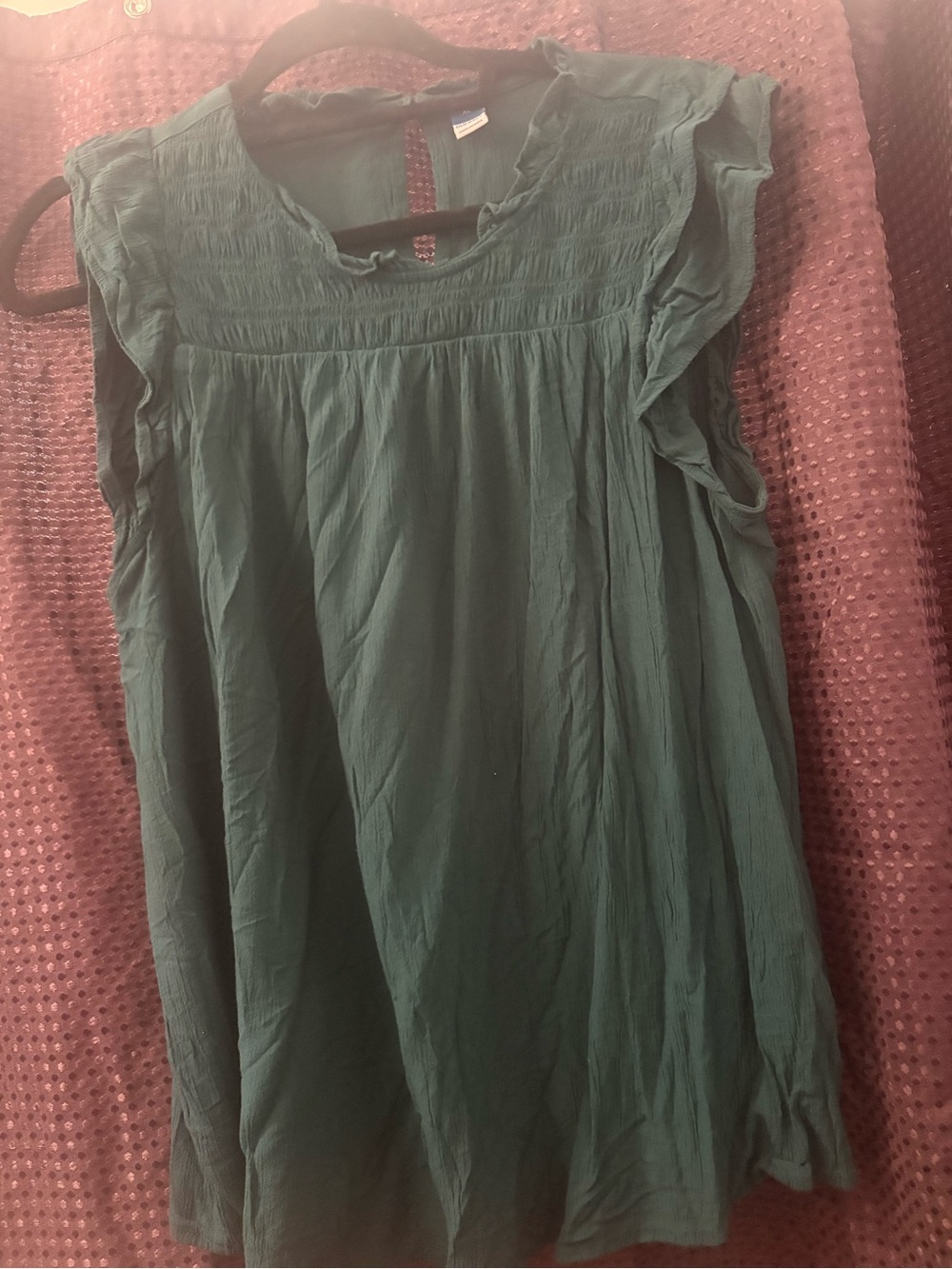 Women’s  Blue Green Green Flutter Sleeve Smocked Yoke Top